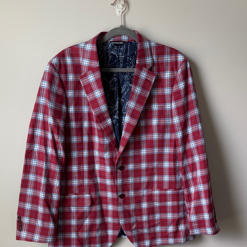 Nautica Red, White, and Blue Checkered Blazer